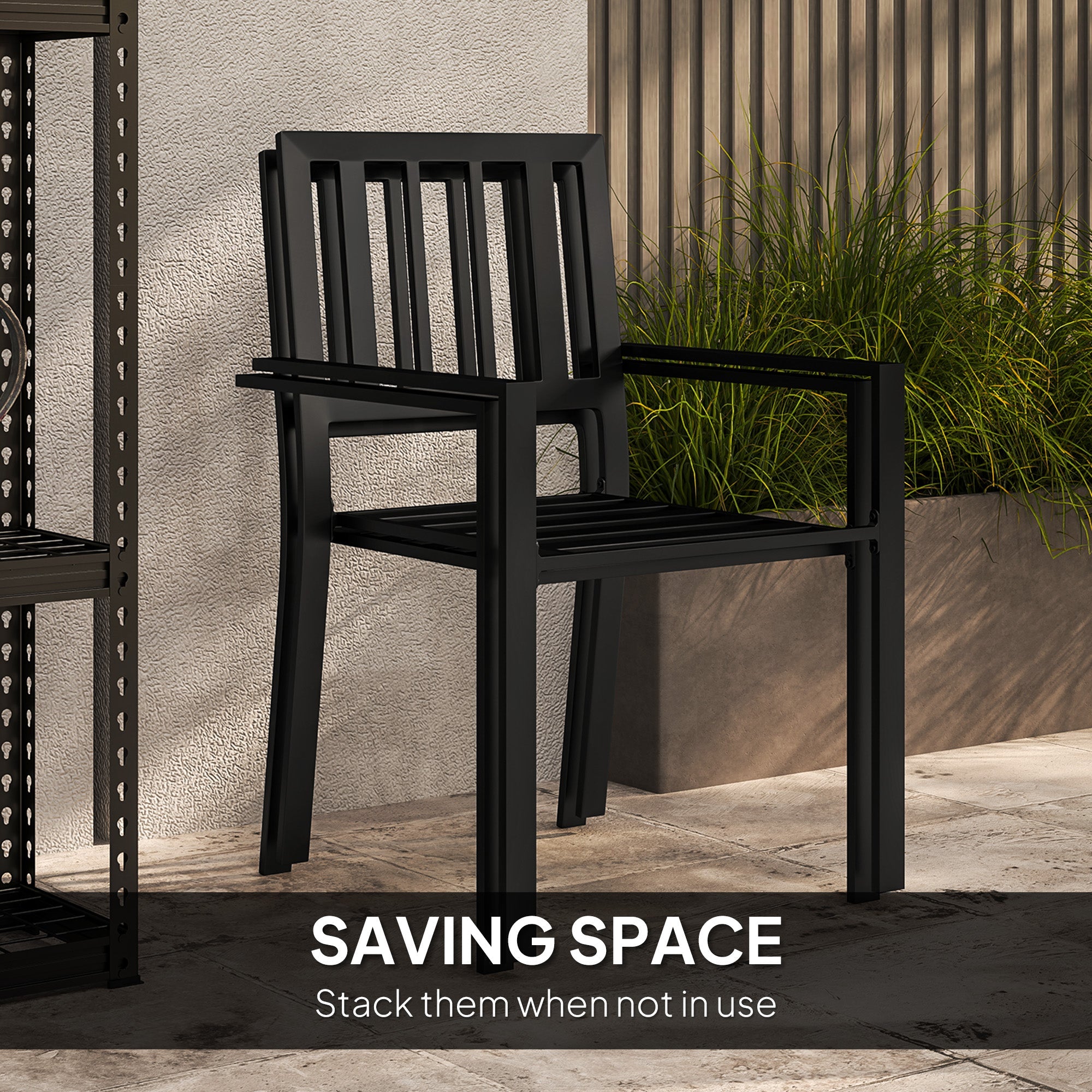 Outsunny 3 Piece Patio Bistro Set with Plastic Top, 2 Stackable Chairs, Galvanised Steel Frame, Grey 