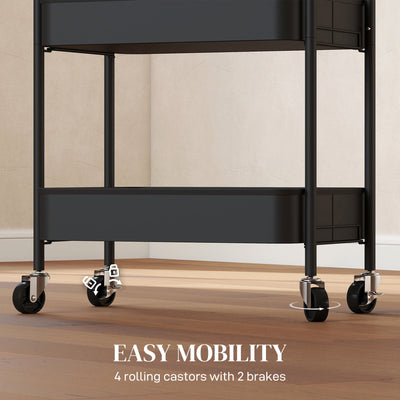 HOMCOM Three-Tier Steel Storage Trolley - Black 