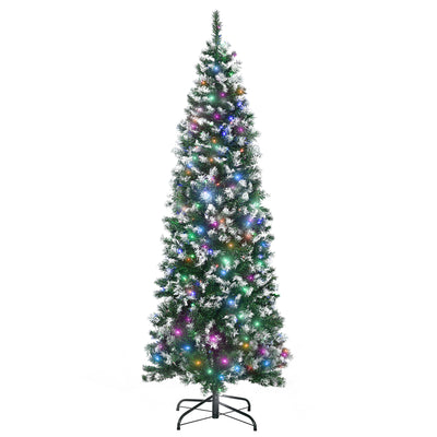 HOMCOM 6FT Tall Prelit Pencil Slim Artificial Christmas Tree with Realistic Branches, 300 Colourful LED Lights and 618 Tips, Xmas Decoration, Green 