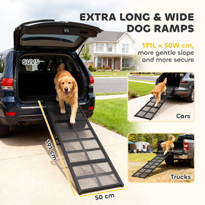 PawHut 191 x 50cm Dog Ramp for Car, Extra Long Pet Stairs with Non-Slip Surface, for Large Dogs, Black 
