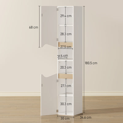 HOMCOM Tall Slim Bathroom Cabinet with 2 Doors, 2 Shelves - White 