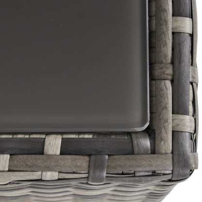 Outsunny Square PE Wicker Rattan Table with Glass Top - Dark Grey 