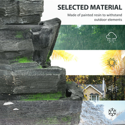 Outsunny Garden Water Feature with LED Lights - Dark Grey 
