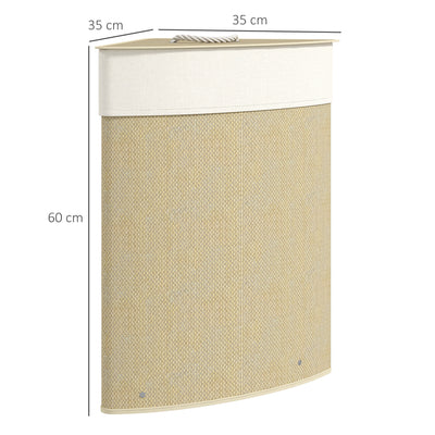 HOMCOM Bamboo Laundry Basket with Lid, 55L Corner Laundry Hamper with Removable Washable Liner Bag, Bathroom Triangle Washing Basket, 35 x 35 x 60 cm, Nature Wood Finish 
