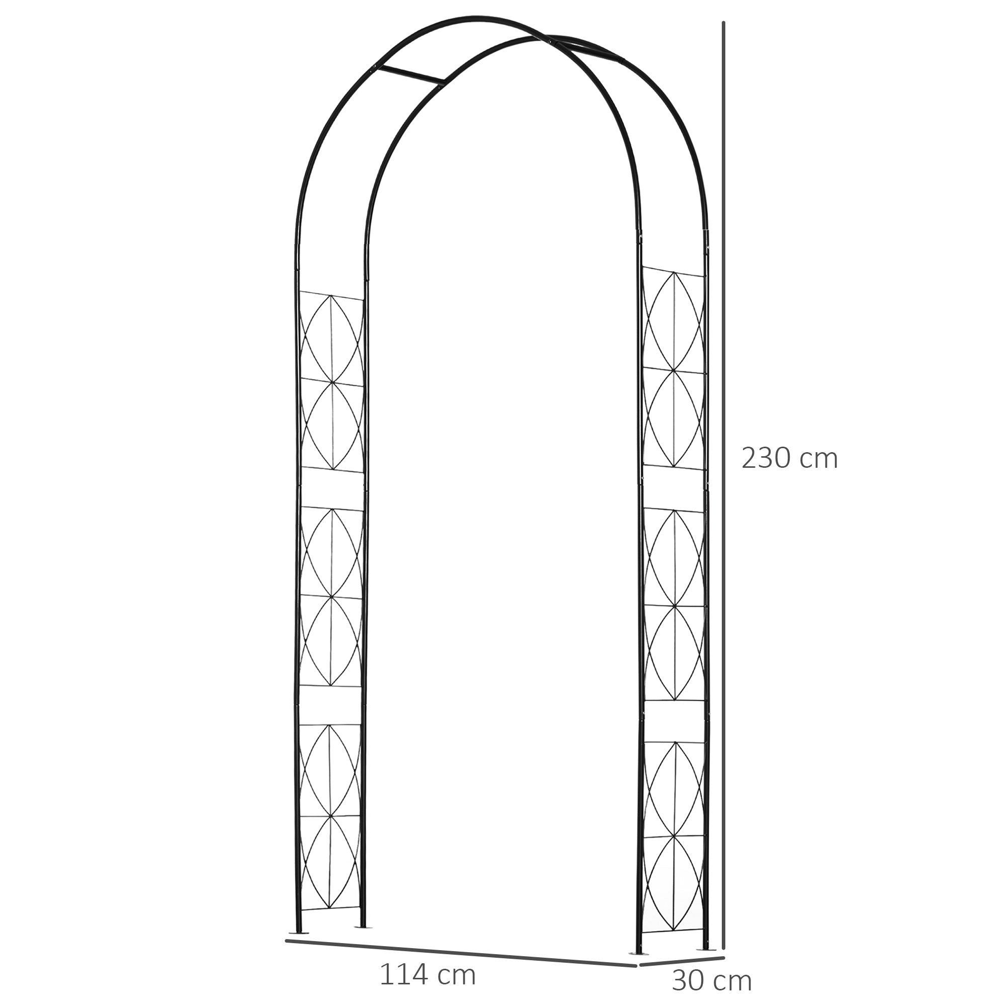 Outsunny Vintage Style Steel Garden Patio Outdoor Arbor & Trellis Arch Support For Vines & Climbing Plants Decoration - Black 2.3H m 