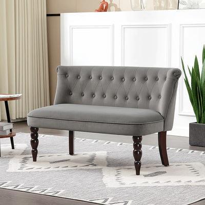 HOMCOM Velvet 2 Seater Sofa, Button Tufted Wingback Loveseat with Rubber Wood Legs for Living Room, Bedroom, Charcoal Grey 