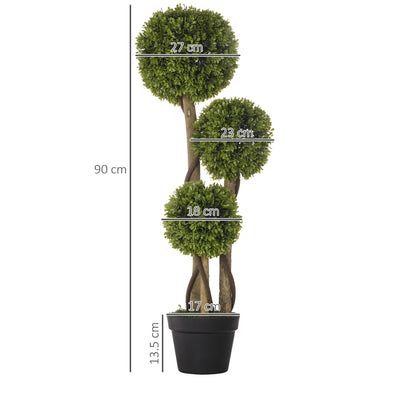 HOMCOM Decorative Artificial Plants Boxwood Ball Topiary Trees in Pot Fake Plants for Home Indoor Outdoor Decor, 90 cm 