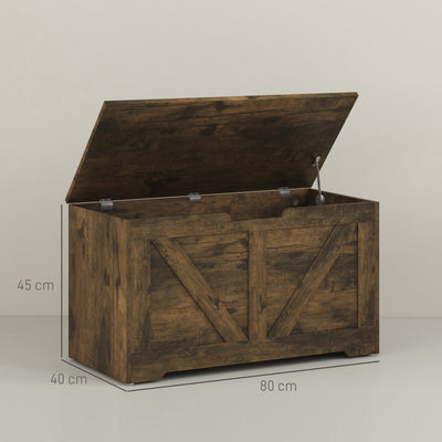 HOMCOM 100L Home Storage Box, with Safety Hinges - Rustic Brown 