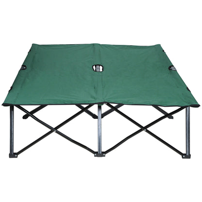 Outsunny Double Camping Cot Bed, with Bag - Green 