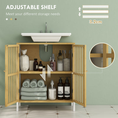 HOMCOM Bamboo-Blend Retro Cut-Out Under Sink Cabinet 