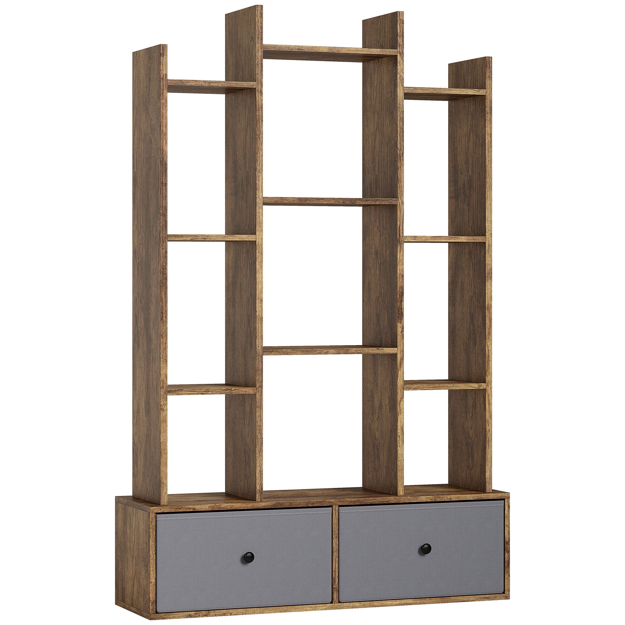 HOMCOM 12 Shelf Storage Unit, with Drawers - Brown 
