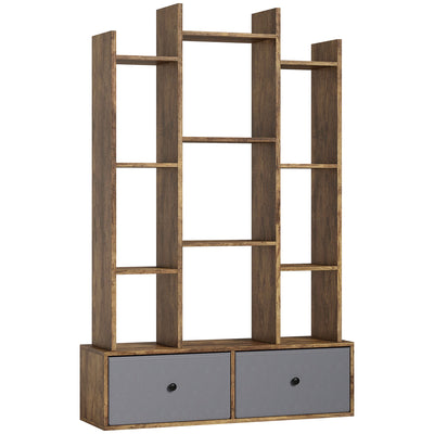 HOMCOM 12 Shelf Storage Unit, with Drawers - Brown 