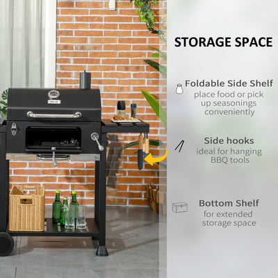 Outsunny Adjustable Charcoal Pan BBQ, with Thermometer and Warming Rack 
