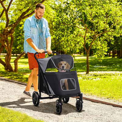 PawHut Foldable Pet Stroller, with Universal Wheels, Shock Absorber, for Medium and Large Dogs - Black 