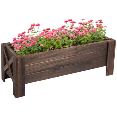 Outsunny 58L Garden Raised Bed Planter Grow Containers for Outdoor Patio Plant Flower Vegetable Pot Fir Wood, 100 x 36.5 x 36 cm, Carbonized Colour 