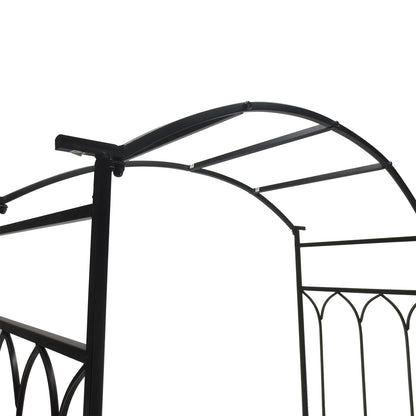 Outsunny Garden Metal Frame Bench W/Arch for Various Climbing Plant, 115Lx50Wx203H cm-Black 