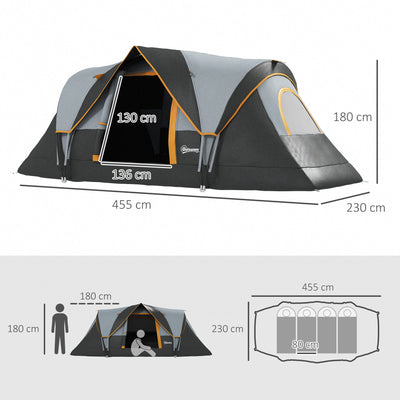 Outsunny 5-6 Man Dome Camping Tent Hiking Shelter UV Protection 3000mm Water Resistant Tunnel Tent - Multicolor 