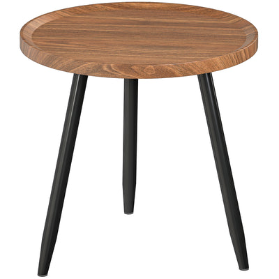 HOMCOM Modern Round Coffee Table with Steel Frame for Small Space, Sofa Beside, Living Room, Bedroom, Chestnut Wood Effect 