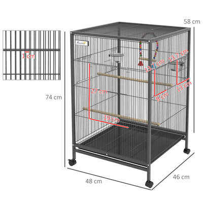 PawHut Bird Cage, Budgie Cage, with Rolling Stand, for Small Birds - Grey 