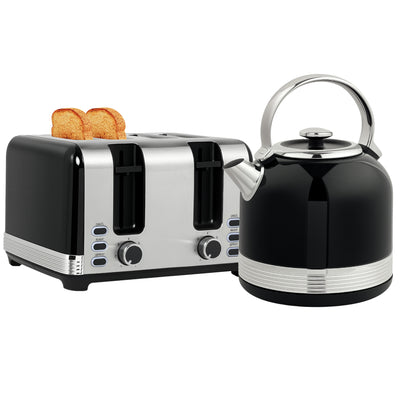 HOMCOM Polished Metal Kettle and Toaster Set - Black 
