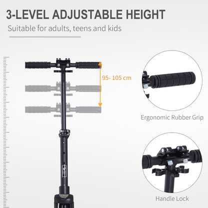 HOMCOM Folding Kick Scooter Hight-Adjustable Urban Scooter w/ Rear Brake, Double Shock Absorption System & 2 Big Wheels, For 14+ Teens Adult, Black 