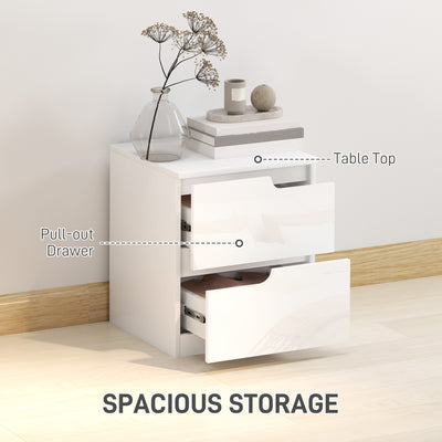 HOMCOM High Gloss Bedside Table Set of 2 - White 