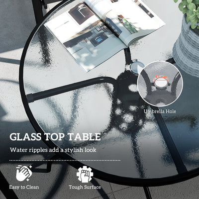 Outsunny Five-Piece Steel Patio Set, with Glass-Top Table - Dark Blue 