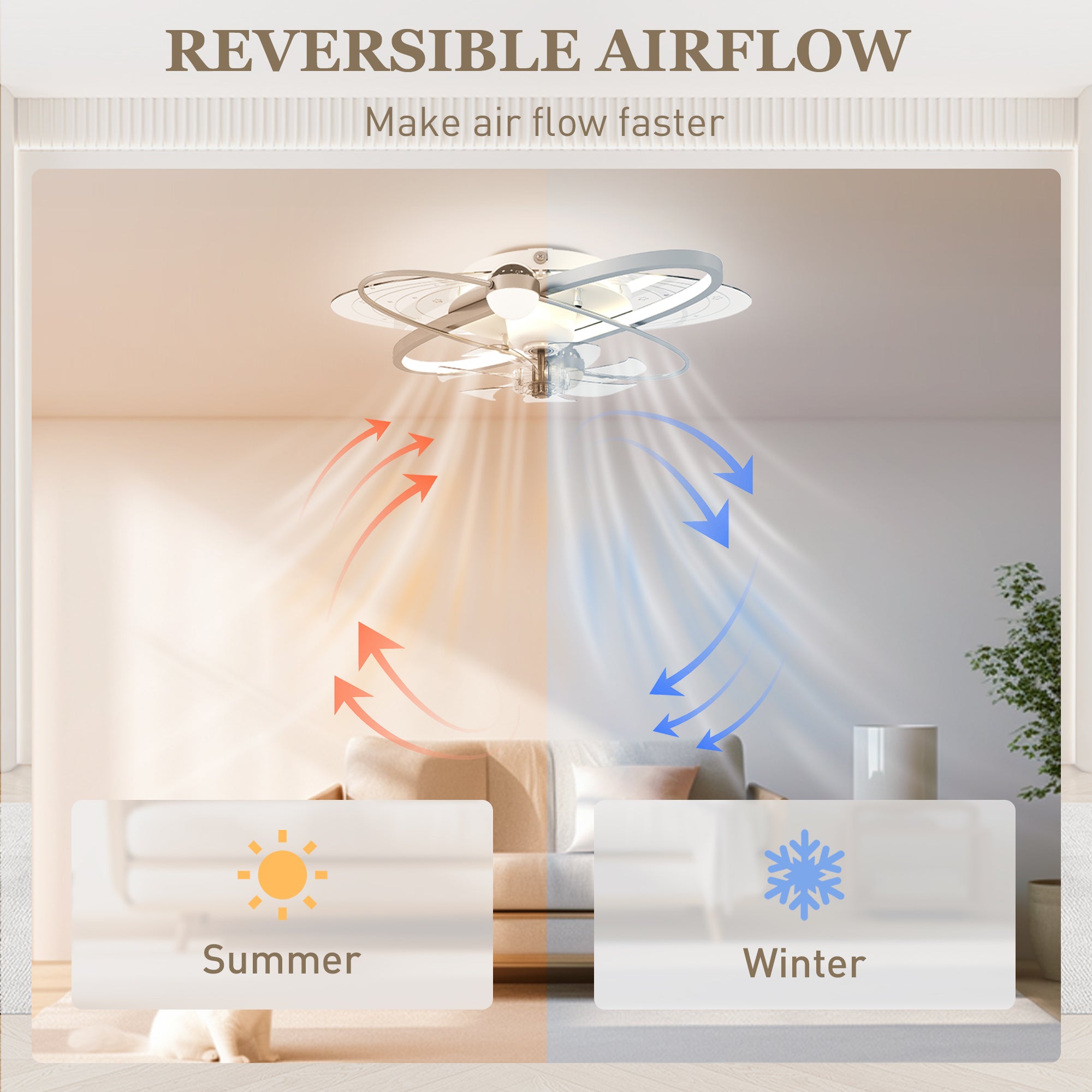 HOMCOM Ceiling Fan with Light and Remote, 3 Colour Temperatures, LED Mount Ceiling Fan Light for Bedroom, Silver Tone 