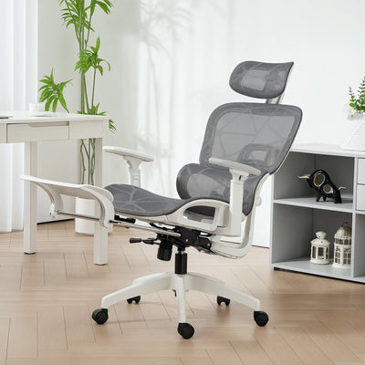 HOMCOM Multi-Adjustable Mesh Office Chair - Grey and White 