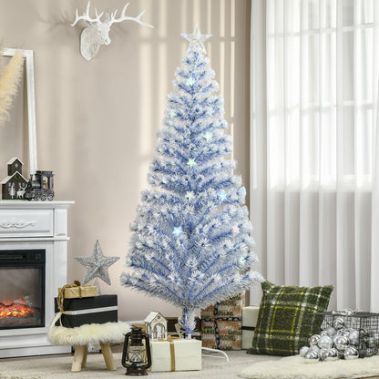 HOMCOM 6FT Artificial Fibre Optic Christmas Tree Seasonal Decoration w/ LED Lights Pre-Lit Easy Store White Blue 