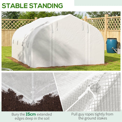 Outsunny 4 x 3(m) Walk-in Polytunnel Greenhouse, Zipped Roll Up Sidewalls, Mesh Door, 8 Mesh Windows, Tunnel Warm House Tent with PE Cover, Complimentary Plant Labels and Gloves, White 