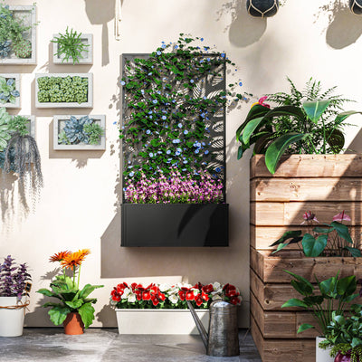 Outsunny Outdoor Metal Planter, with Back Trellis - Black 