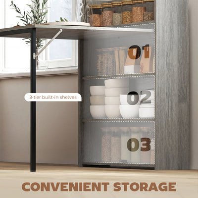 HOMCOM Kitchen Table, Folding Dining Table, with 4-Tier Shelves, Modern Drop-Leaf Table, Grey Wood Effect 