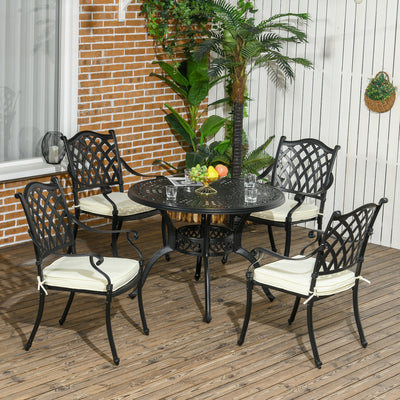 Outsunny Cast Aluminium 4 Seater Outdoor Dining Set with Cushions Parasol Hole Black 