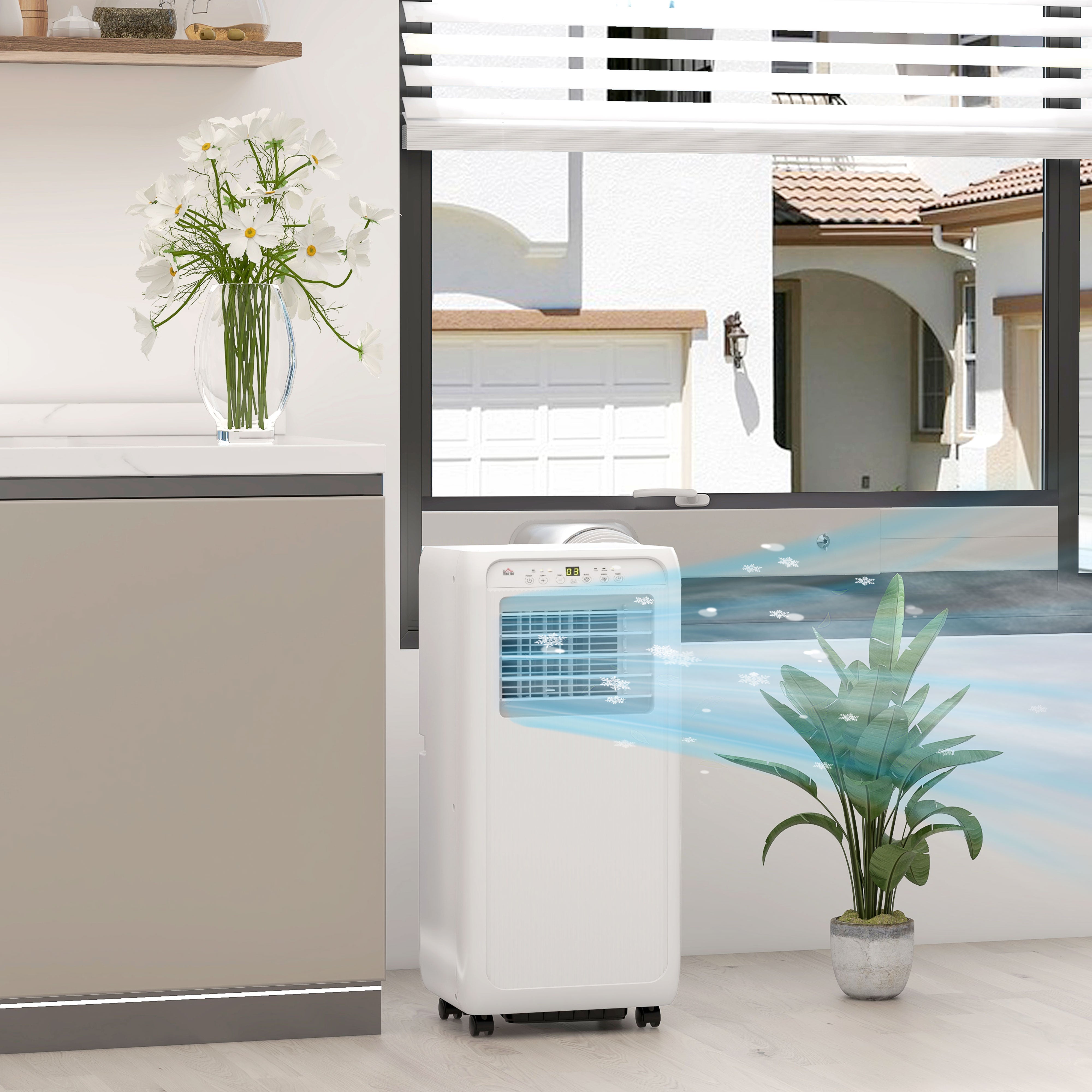 HOMCOM 7,000 BTU Mobile Air Conditioner for Room up to 15m\'c2\'b2, with Dehumidifier, 24H Timer, Wheels, Window Mount Kit