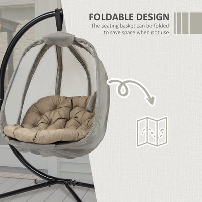 Outsunny Hanging Egg Chair, Folding Texteline Swing Hammock with Side Pocket, Cushion and Stand for Indoor Outdoor, Patio Garden Furniture, Khaki 