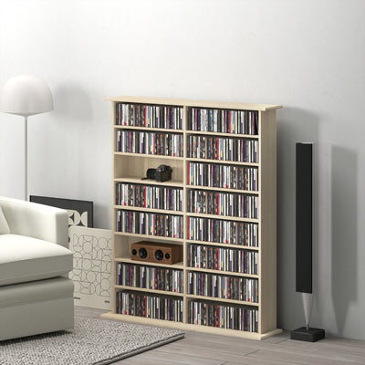 HOMCOM 16-Compartment Media Shelf - Nature Wood Finish 