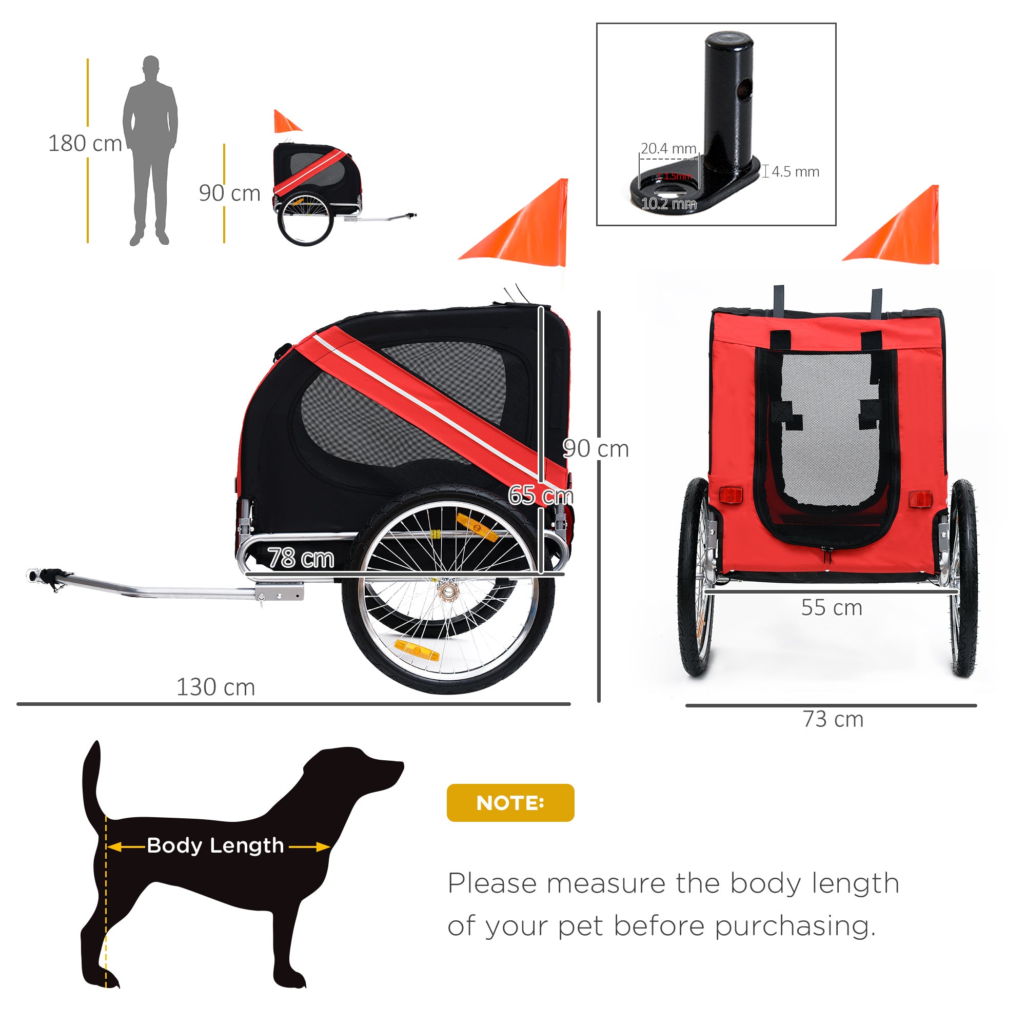 Pawhut Bicycle Pet Trailer in Steel Frame-Red/Black 