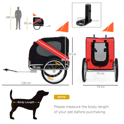 Pawhut Bicycle Pet Trailer in Steel Frame-Red/Black 