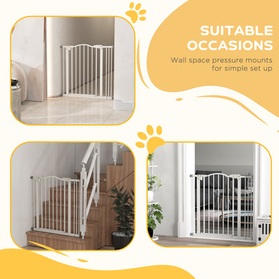 PawHut Metal 74-87cm Adjustable Pet Gate Safety Barrier w/ Auto-Close Door White 