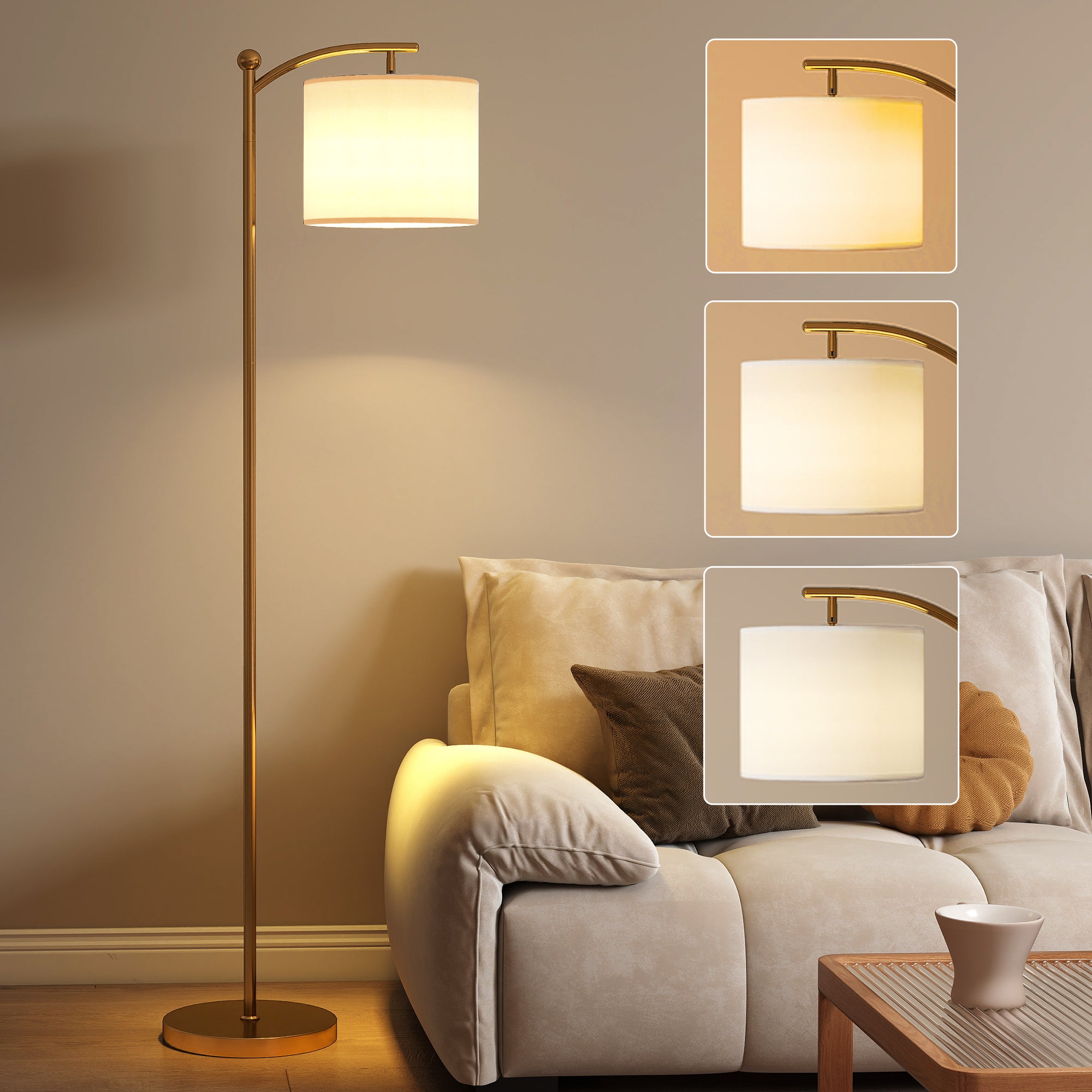 HOMCOM LED Floor Lamp with Remote Control - Gold Tone 