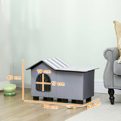 PawHut Outdoor Cat House, Weather Resistant Feral Cat Cave with Elevated Base and Cushion for Winter, Grey 