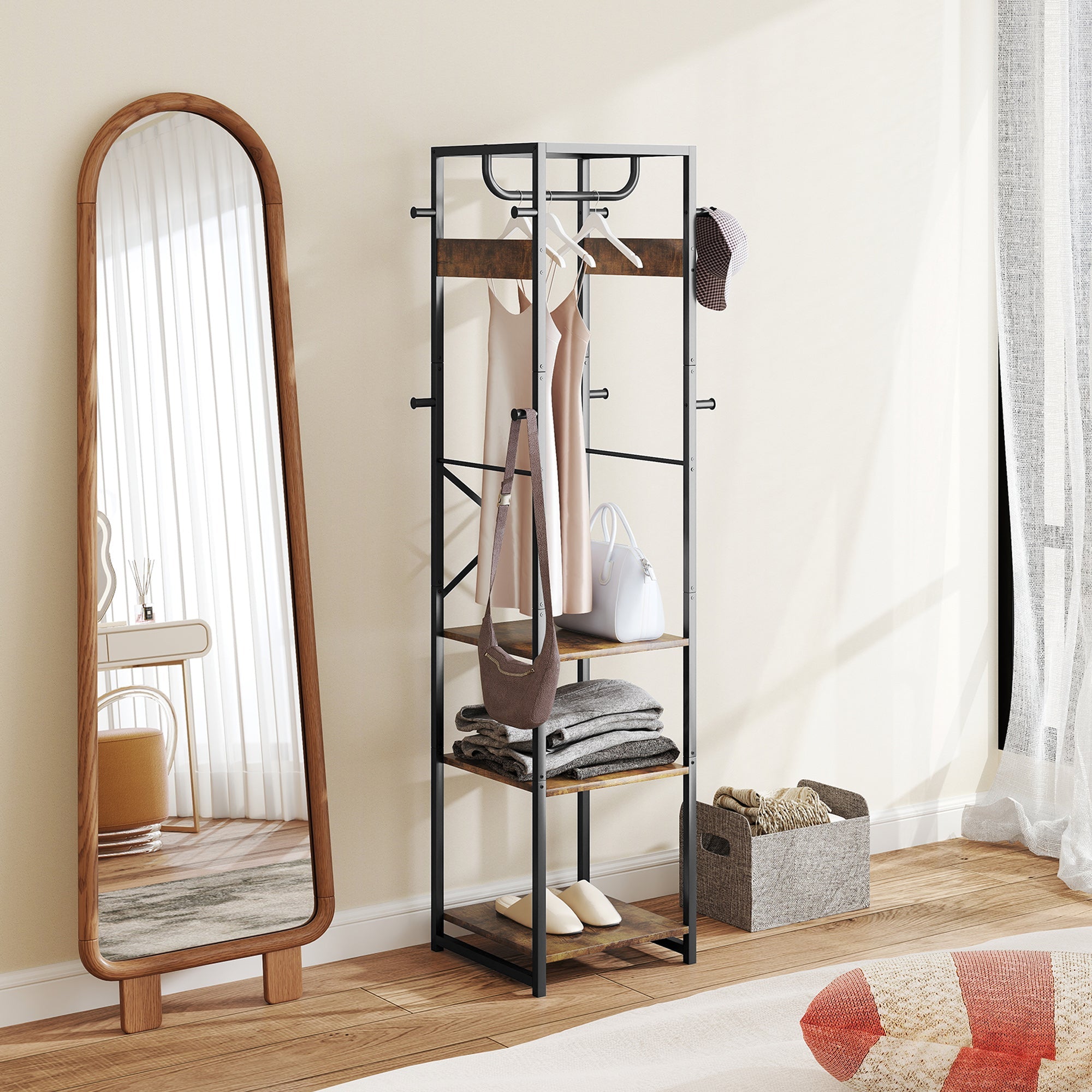 HOMCOM Multi-Storage Clothes Rack - Brown/Black 
