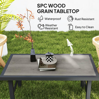 Outsunny Metal Garden Coffee Table, Outdoor Side Table with SPC Woodgrain Tabletop for Outside, Garden, Balcony, Porch, 100 x 53 x 46cm, Grey Wood Effect 
