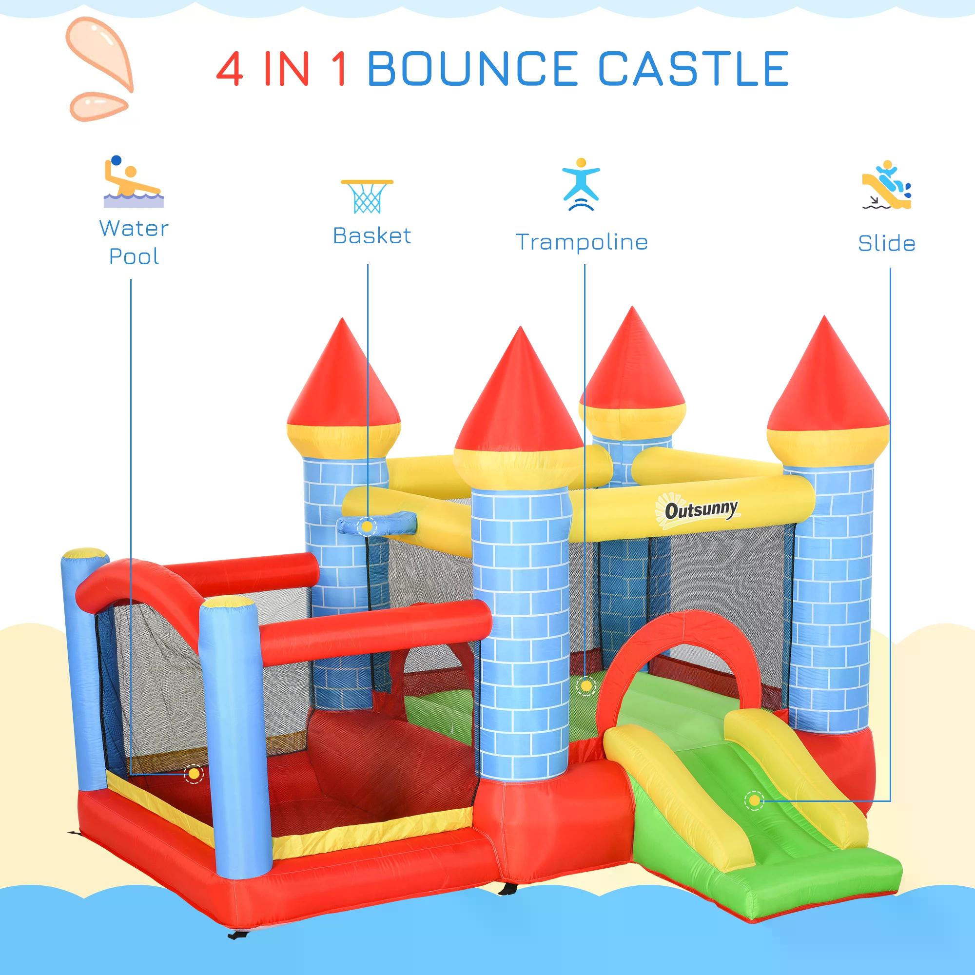 Outsunny Kids Bounce Castle Inflatable Trampoline Slide Pool Basket for Kids Age 3-10, 3 x 2.75 x 2.1m 