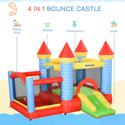 Outsunny Kids Bounce Castle Inflatable Trampoline Slide Pool Basket for Kids Age 3-10, 3 x 2.75 x 2.1m 