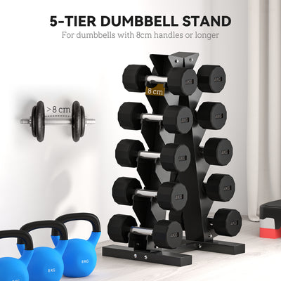 SPORTNOW Five-Tier Dumbbell Storage Rack, for Home Gym Exercise - Black 
