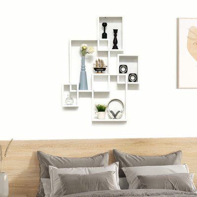 HOMCOM Floating Shelves, Wall Mounted Interlocking Cube Shelves, Display Wall Shelf for Living Room, Bedroom, Hallways, White 