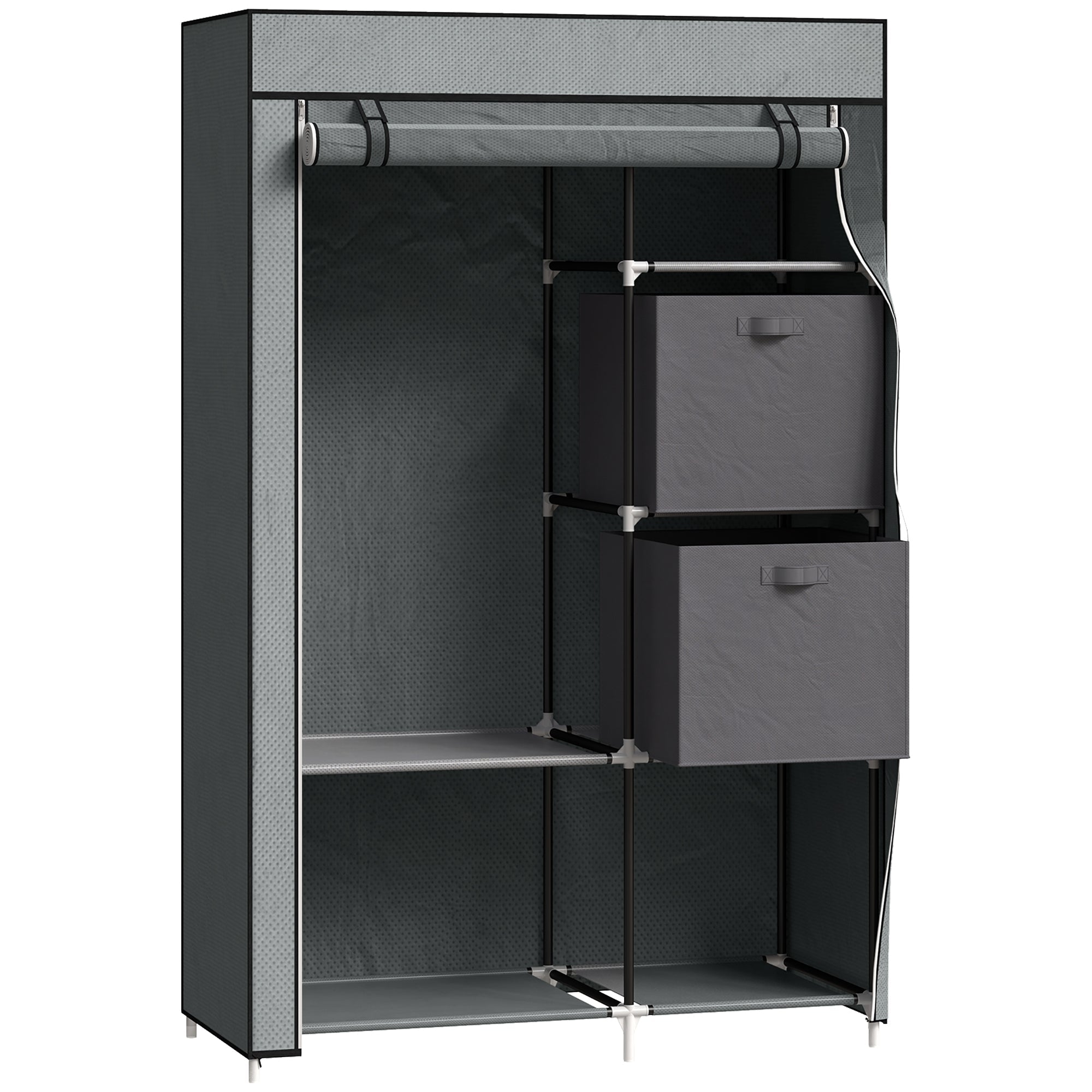 HOMCOM Fabric Wardrobe, Portable Wardrobe, Clothes Storage Unit with 5 Compartments, Hanging Rail and 2 Fabric Drawers, 102 x 42.5 x 162.5cm, Dark Grey 