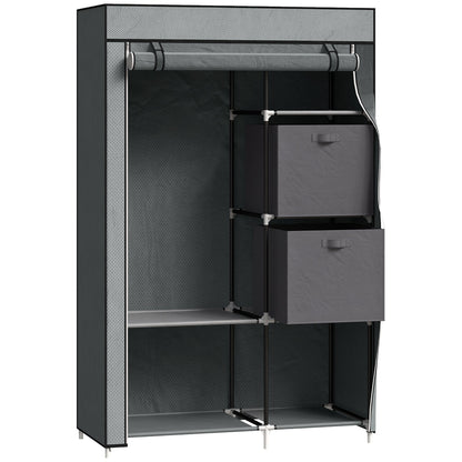 HOMCOM Fabric Wardrobe, Portable Wardrobe, Clothes Storage Unit with 5 Compartments, Hanging Rail and 2 Fabric Drawers, 102 x 42.5 x 162.5cm, Dark Grey 
